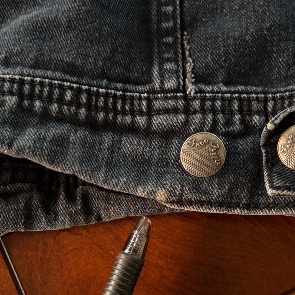 Free People Denim Jacket with Black and Gray Accents & Removable Hood. L - Picture 11 of 16